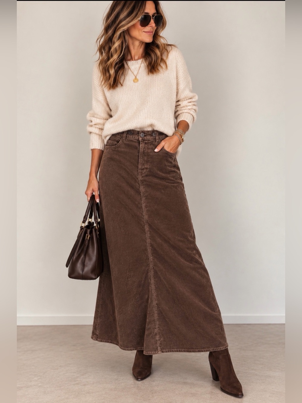 Ralph Lauren Sport brown corduroy maxi skirt Size 6
